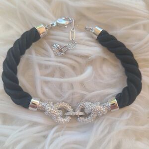 Swarovski Silver Toned and Black Knot Cord Bracelet- Excellent Condition